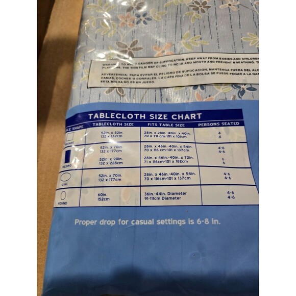 Essential Home 52"  x 90" Oblong Flannel Tablecloth Vinyl Back Blue Kmart Vtg - Picture 3 of 3